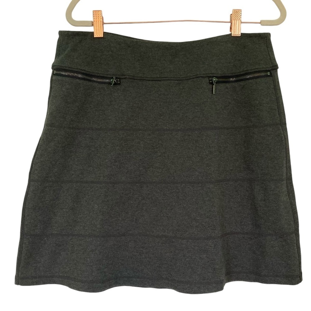 Athleta Strata Ponte‎ Skirt Knit A-line Charcoal Gray Zipper Pockets (Size M)